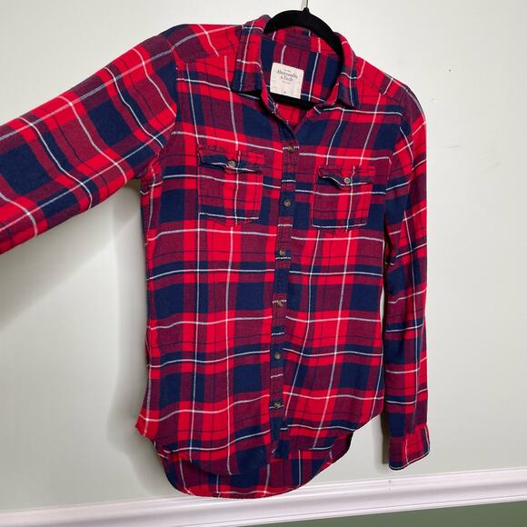 Abercrombie & Fitch Button Up Shirt Plaid Collared Red Country Farm Workwear M - Picture 3 of 10